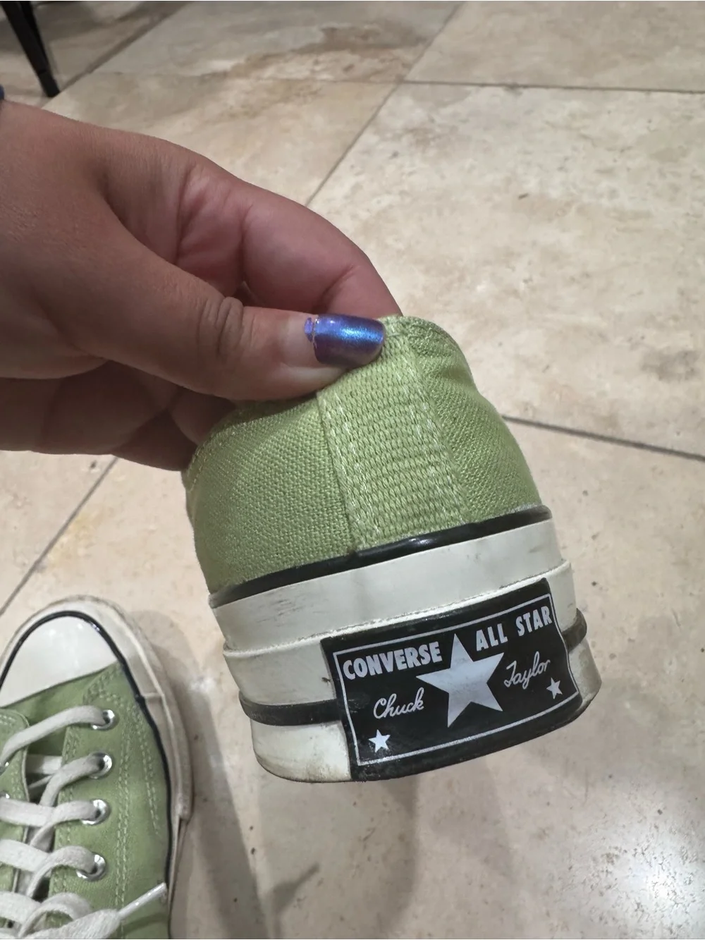 Converse Low Top Canvas Sneakers - Light Green with White Accents - Picture 2 of 6